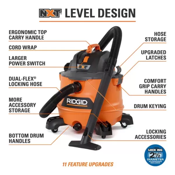 RIDGID 14 Gal. 6.0-Peak HP NXT Wet/Dry Shop Vacuum with Filter, Dust Bags, Hose and Accessories