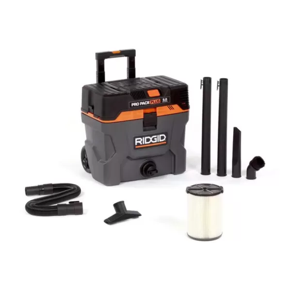 RIDGID 10 Gal. 5.0-Peak HP ProPack Plus Wet/Dry Shop Vacuum with Filter, Expandable Hose and Accessories