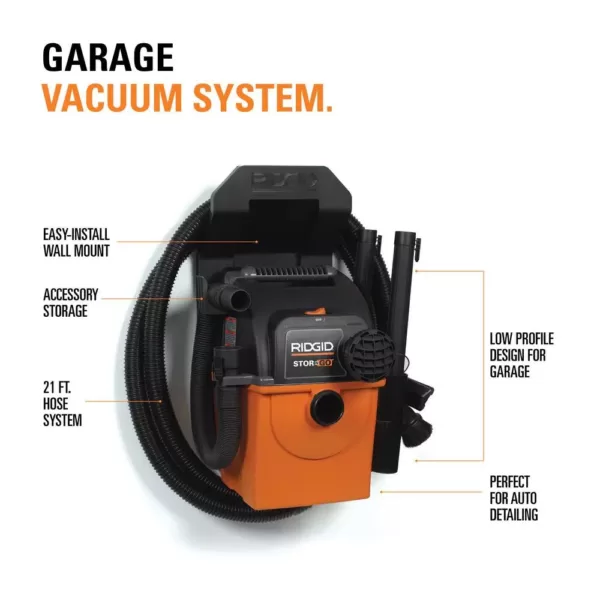 RIDGID 5 Gal. 5.0-Peak HP Portable Wall-Mountable Wet/Dry Shop Vacuum with Filter, Hose, Accessories and LED Car Nozzle