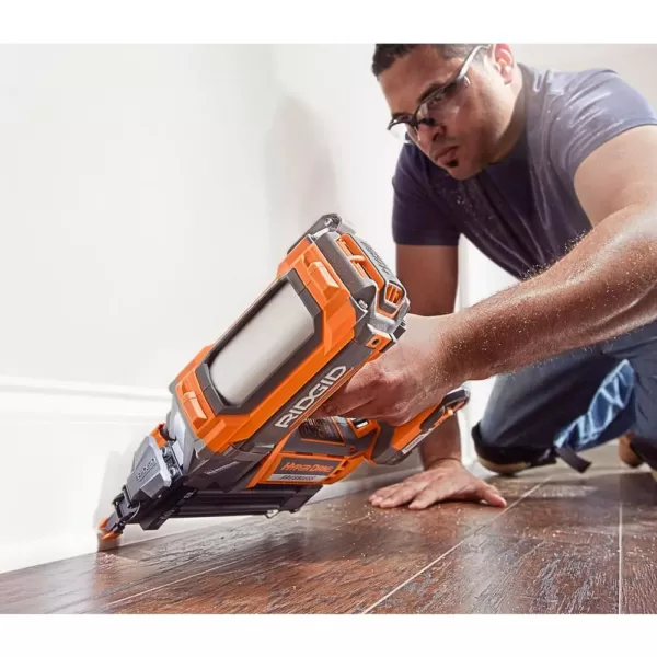 RIDGID 18-Volt Lithium-Ion Cordless Brushless HYPERDRIVE 18-Gauge 2-1/8 in. Brad Nailer, Battery, Charger, Belt Clip, Bag