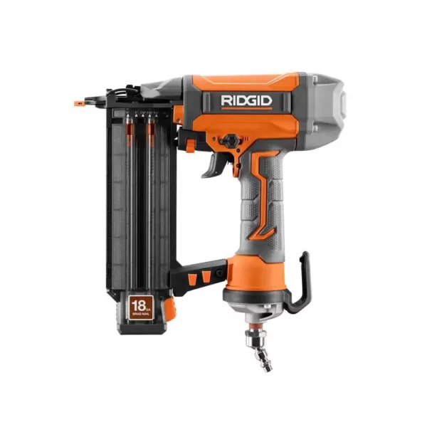 RIDGID 18-Gauge 2-1/8 in. Brad Nailer w/ CLEAN DRIVE Technology, Tool Bag, and Sample Nails w/ 1/4 in. 50 ft. Lay Flat Air Hose