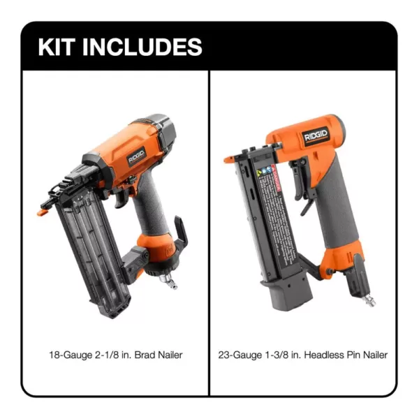 RIDGID 18-Gauge 2-1/8 in. Brad Nailer and 23-Gauge 1-3/8 in. Headless Pin Nailer 2-Tool Combo