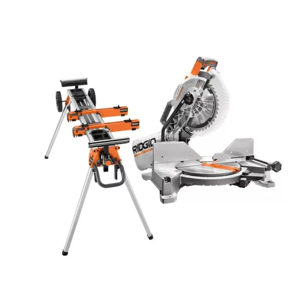 RIDGID 15 Amp 10 in. Dual Miter Saw with LED Cut Line Indicator and Professional Compact Miter Saw Stand