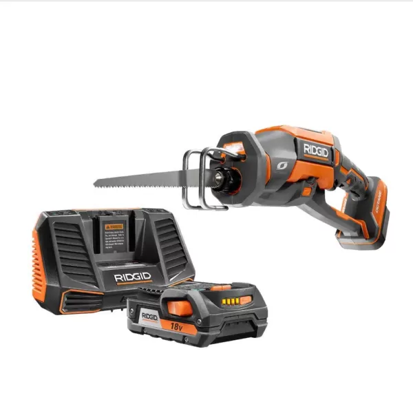 RIDGID 18-Volt OCTANE Cordless Brushless One-Handed Reciprocating Saw with 18-Volt Lithium-Ion 2.0 Ah Battery and Charger Kit