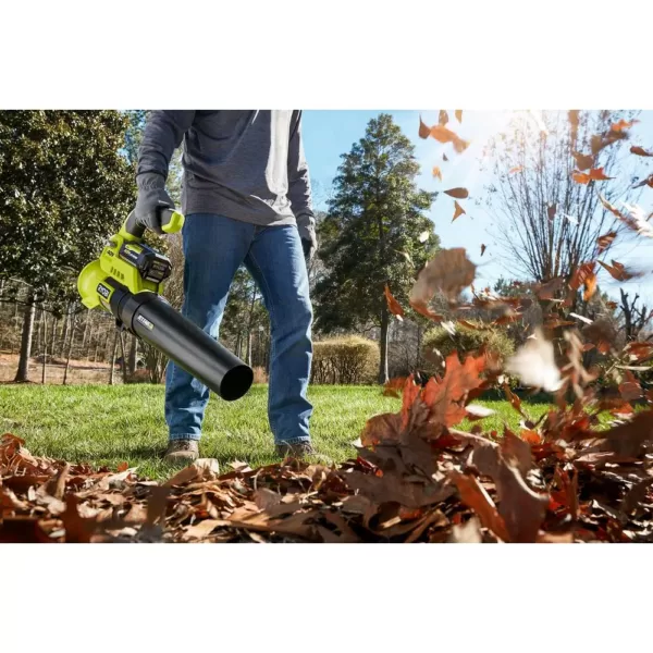 RYOBI 110 MPH 525 CFM 40-Volt Lithium-Ion Jet Fan Leaf Blower with Lawn and Leaf Bag - 4.0 Ah Battery and Charger Included