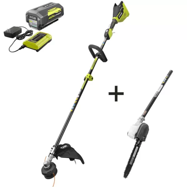 RYOBI 40-Volt Lithium-Ion Brushless Cordless Attachment Capable String Trimmer and Pruner 4.0 Ah Battery and Charger Included