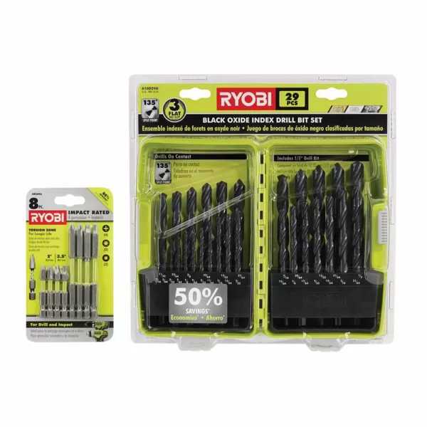 RYOBI Black Oxide Index Drill Bit Set (29-Piece) w/ BONUS (8-Piece) Impact Rated Driving Kit