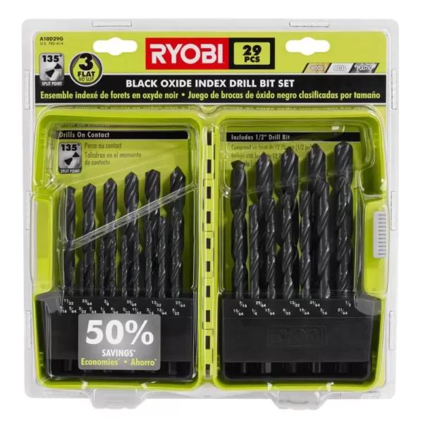 RYOBI Black Oxide Index Drill Bit Set (29-Piece) w/ BONUS (8-Piece) Impact Rated Driving Kit