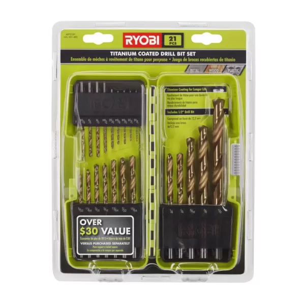 RYOBI Titanium Coated Drill Bit Set (21-Piece)