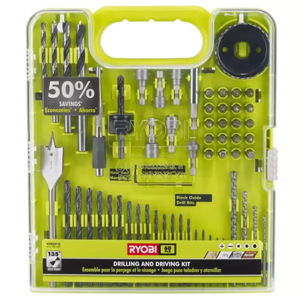 RYOBI Multi-Material Drill and Drive Kit (60-Piece) with BONUS 25FT Tape Measure