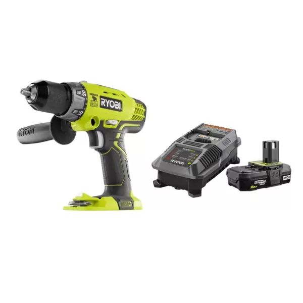 RYOBI 18-Volt ONE+ Cordless 1/2 in. Hammer Drill/Driver with Handle with 2.0 Ah Battery and Charger Kit