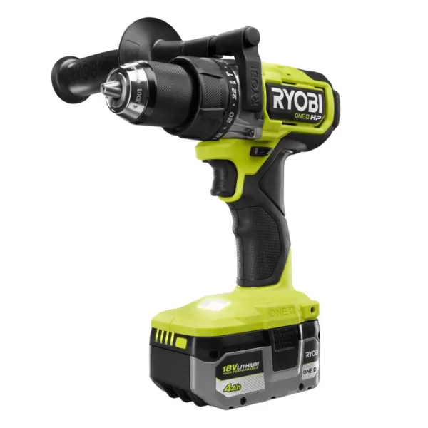 RYOBI ONE+ HP 18V Brushless Cordless 1/2 in. Hammer Drill Kit with (1) 4.0 Ah HIGH PERFORMANCE Battery, Charger, and Tool Bag