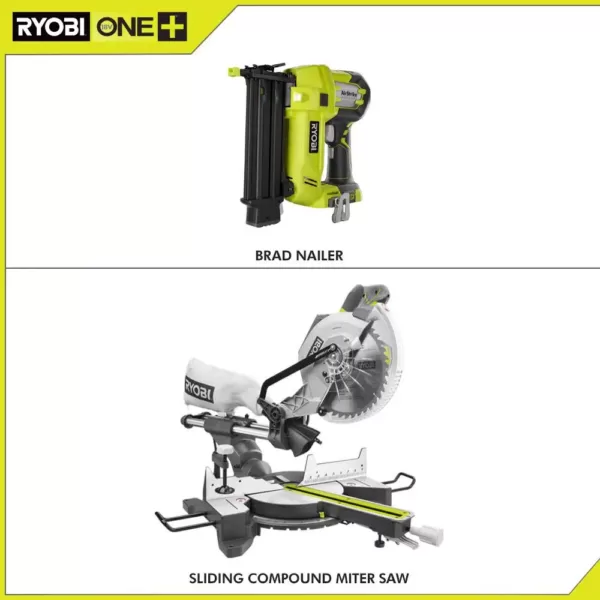 RYOBI 15 Amp 10 in. Sliding Compound Miter Saw and 18-Volt Cordless Airstrike ONE+ Brad Nailer