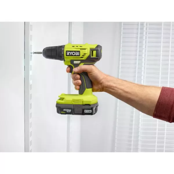 RYOBI ONE+ 18V Cordless 3/8 in. Drill/Driver Kit with 1.5 Ah Battery and Charger w/ Black Oxide Drill and Drive Kit (31-Piece)