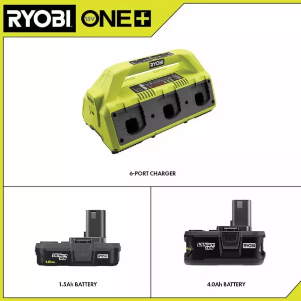 RYOBI ONE+ 18V Super Charger Kit with (1) 1.5 Ah Battery and (1) 4.0 Ah Battery