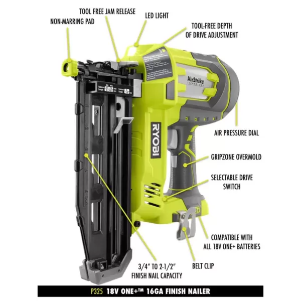 RYOBI 18-Volt ONE+ Lithium-Ion Cordless AirStrike 18-Gauge Brad Nailer and 16-Gauge Straight Nailer 2-Tool Combo Kit