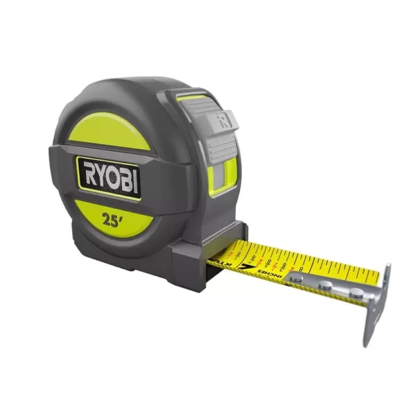 RYOBI 25 ft. Tape Measure with Overmold and Wireform Belt Clip